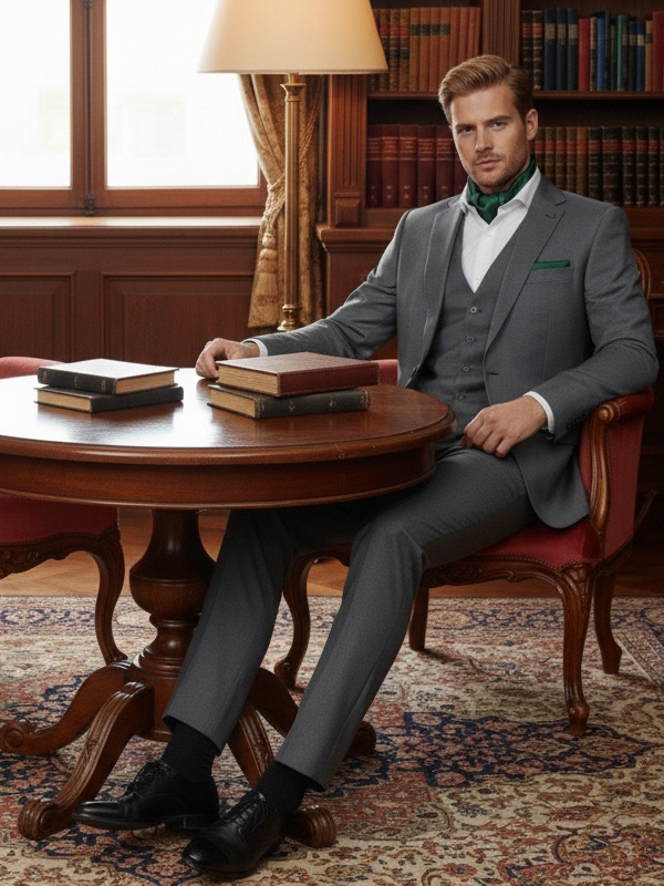 CM6-004 Jedwabna apaszka m�ska pod szyj� ciemnozielona 67x67cm